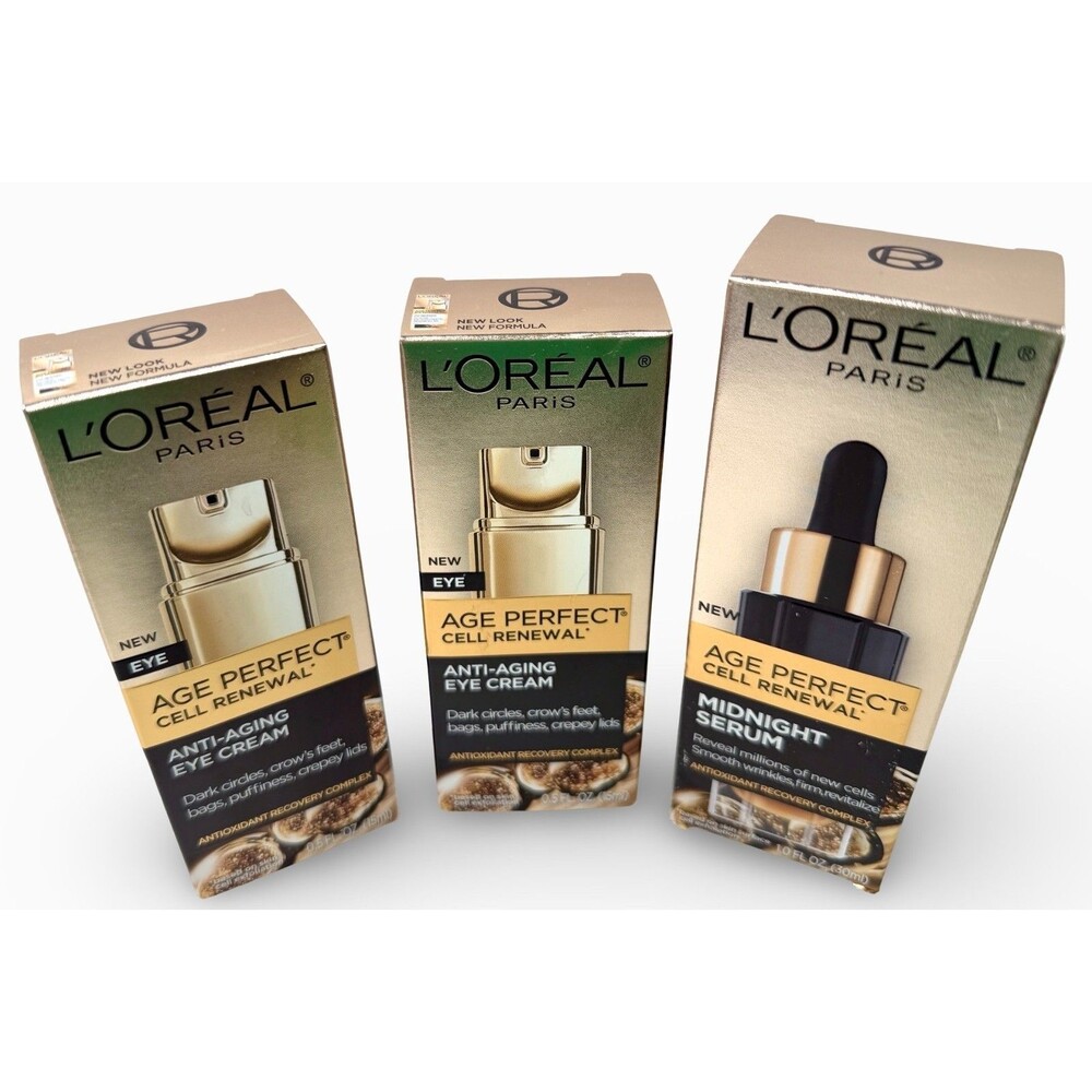 L'Oreal Age Perfect Cell Renewal Set Midnight Serum + 2 Eye Cream - Lot of 3 NEW